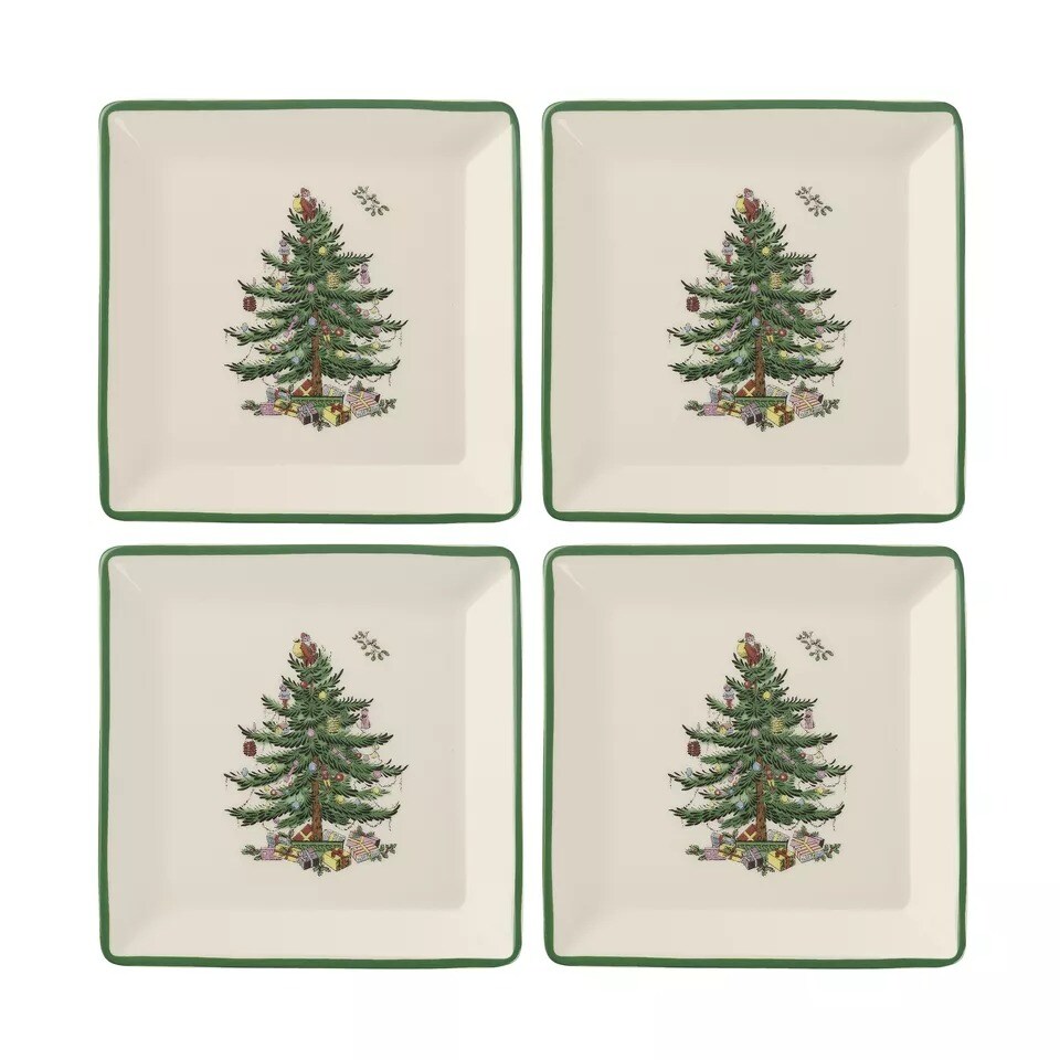 Spode Christmas Tree Collection Tidbit Square Plates, Set of 4 5 Inch