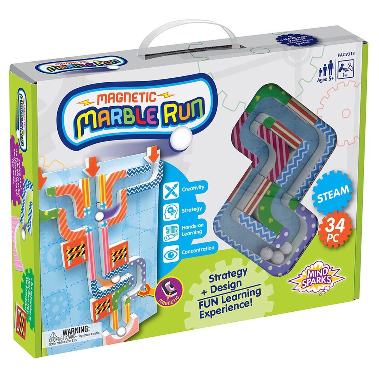 Magnetic Marble Run, Assorted Colors, 9.6&#x22;W x 11.2&#x22;H Magnetic Board, 34 Pieces