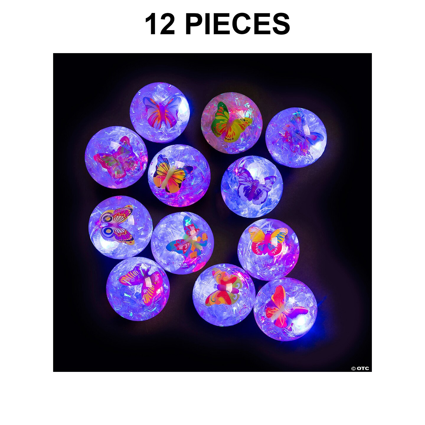 Mini Light-Up Glitter Butterfly Bouncy Balls - 12 Pc.
