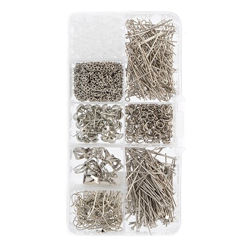 John Bead 8-Slot Silver Jewelry Findings Kit Assortment, 671pcs