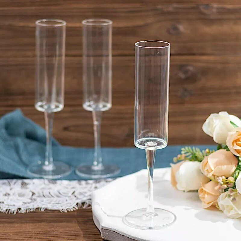 CLEAR 6 Cylindrical 6 oz Reusable Plastic Champagne Flute GLASSES