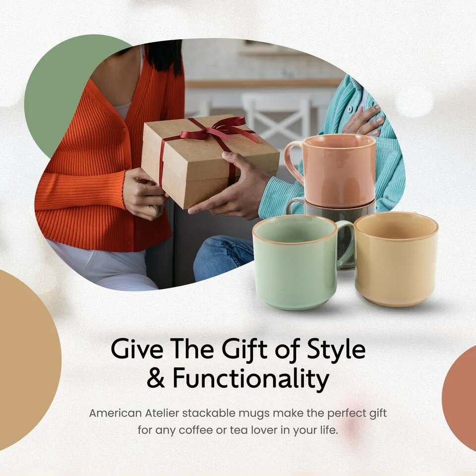 American Atelier Stackable Coffee Mugs Set, Ceramic Multi-Color 4 Cups, 16 Ounce