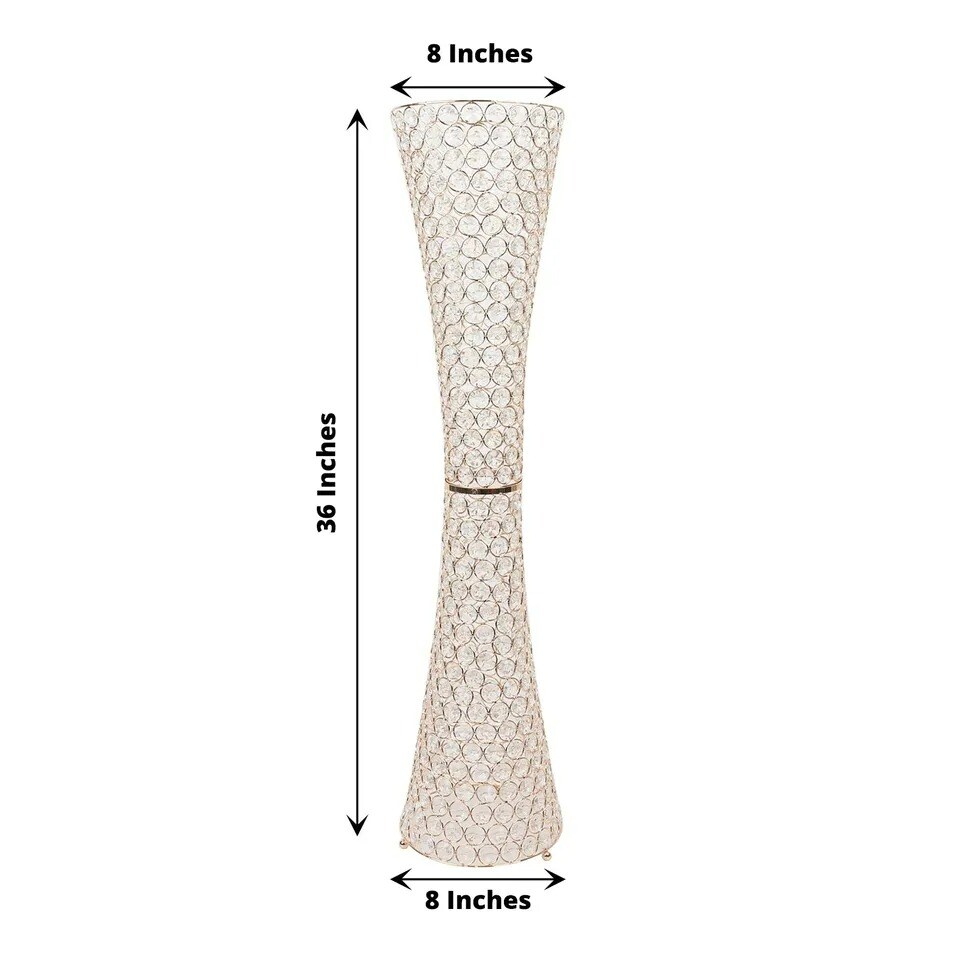 36&#x22; Gold Metal Crystal Beads Hurricane Flower Vase Centerpiece