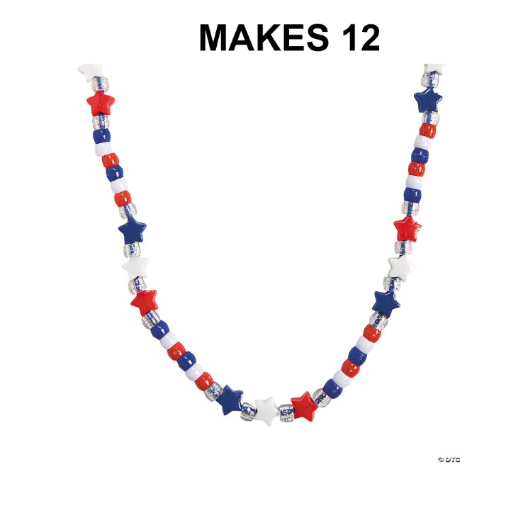 35&#x22; Beaded Red, White &#x26; Blue Star Necklace Craft Kit - Makes 12