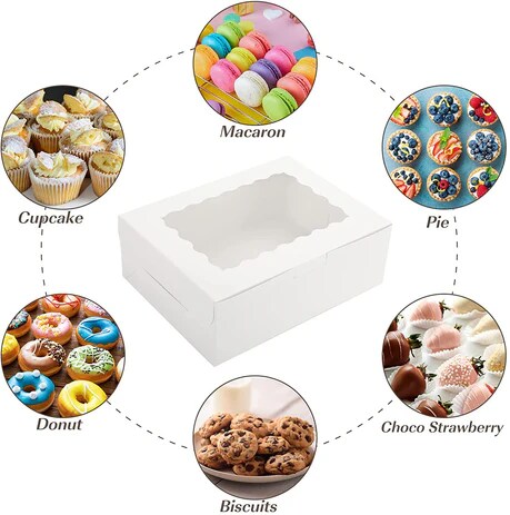 8 X 6 X 2.5" White Bakery Boxes with Window Pastry Boxes for Cakes, Cookies and Desserts