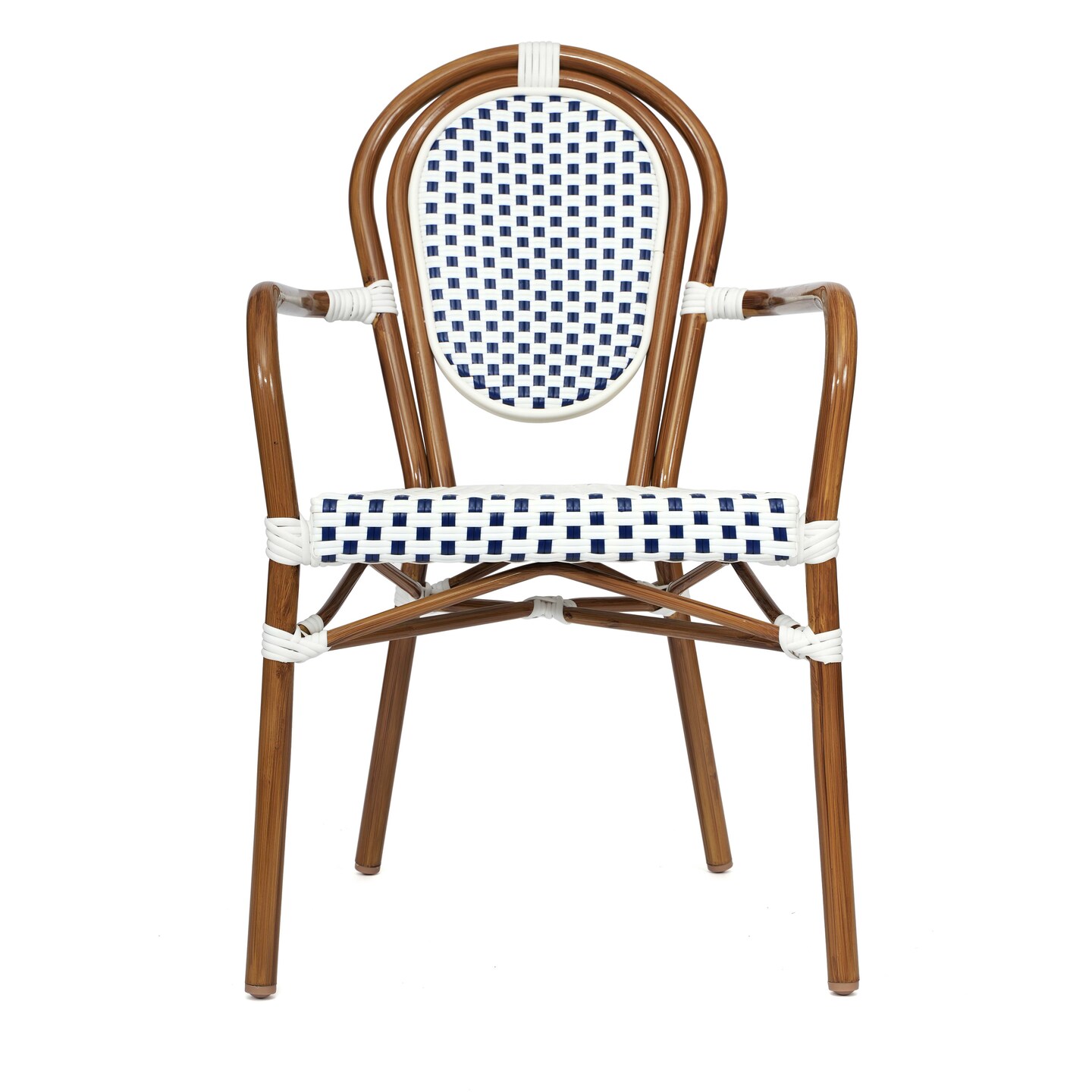 Merrick Lane Celia Stacking Thonet Bistro Style Chair with Arms, PE Rattan Seat, and Metal Frame for Indoor/Outdoor Use