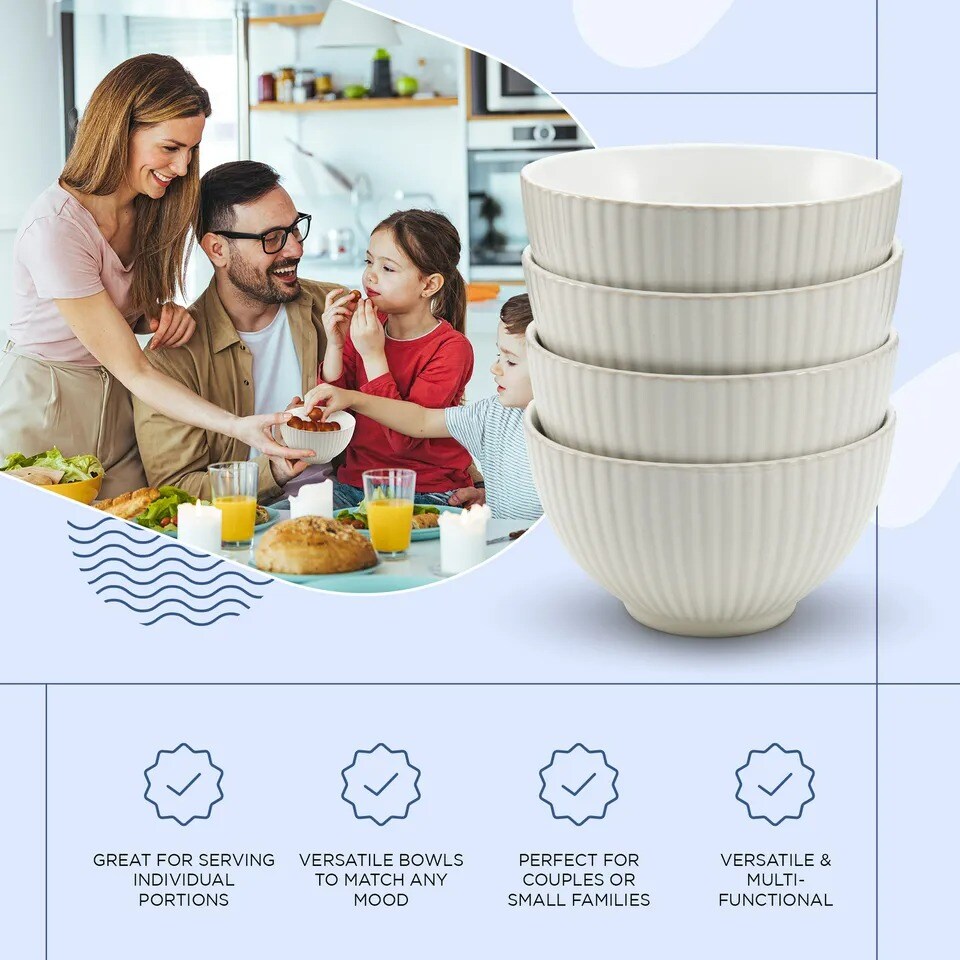 American Atelier Fluted Cereal Bowls | Set of 4 22-Ounce - White