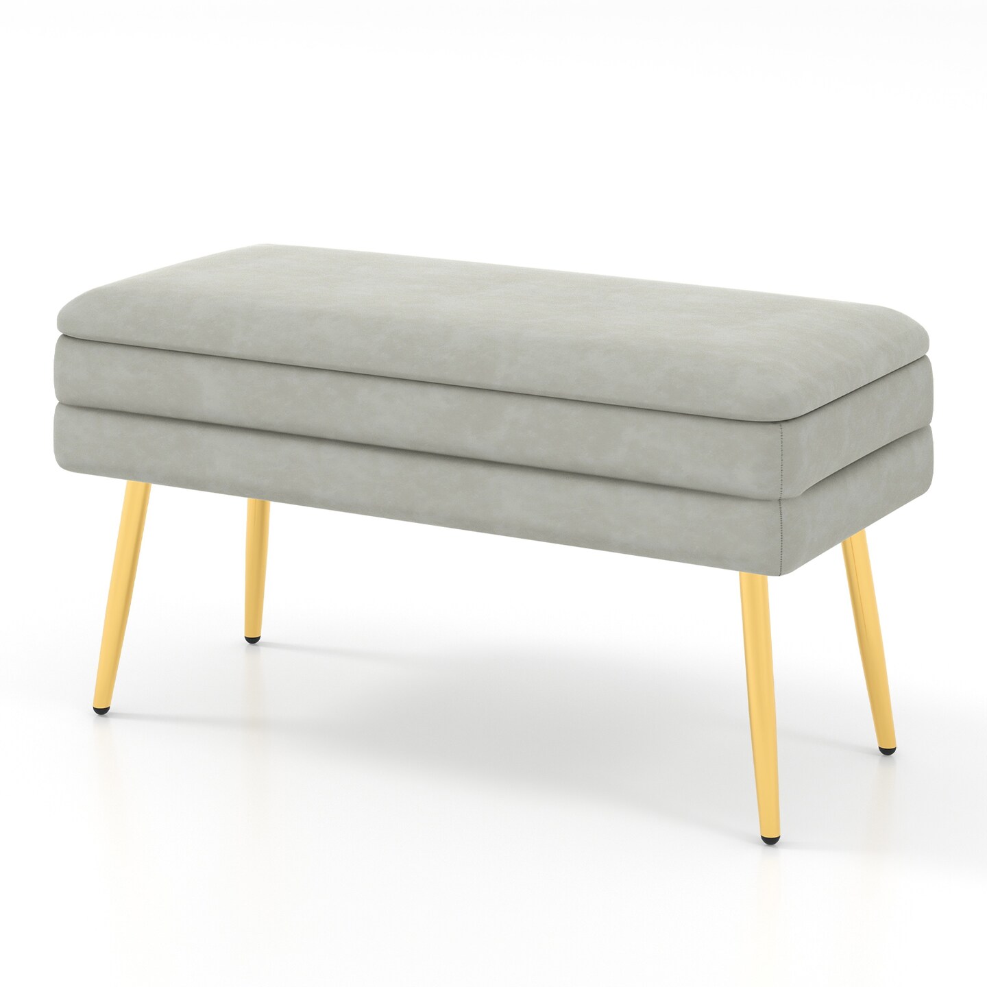 Velvet Upholstered Storage Bench With Removable Top-grey