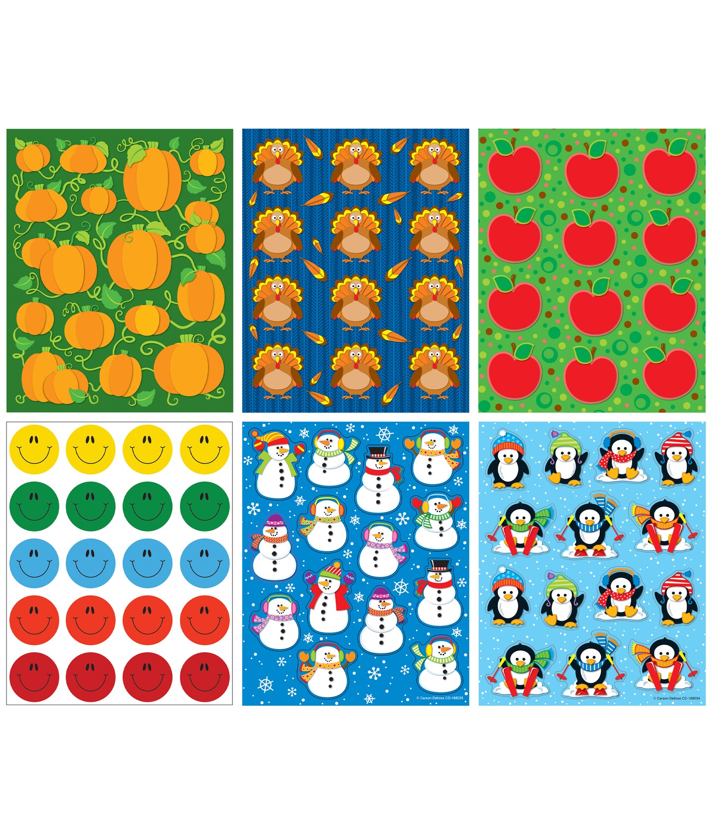 Carson Dellosa Fall & Winter Stickers - 528pc Pumpkin, Turkey, Apple, Smiley Face, Snowman, Penguin Seasonal Classroom Teacher Motivational Rewards, Awards, Incentives, Prizes, Good Work