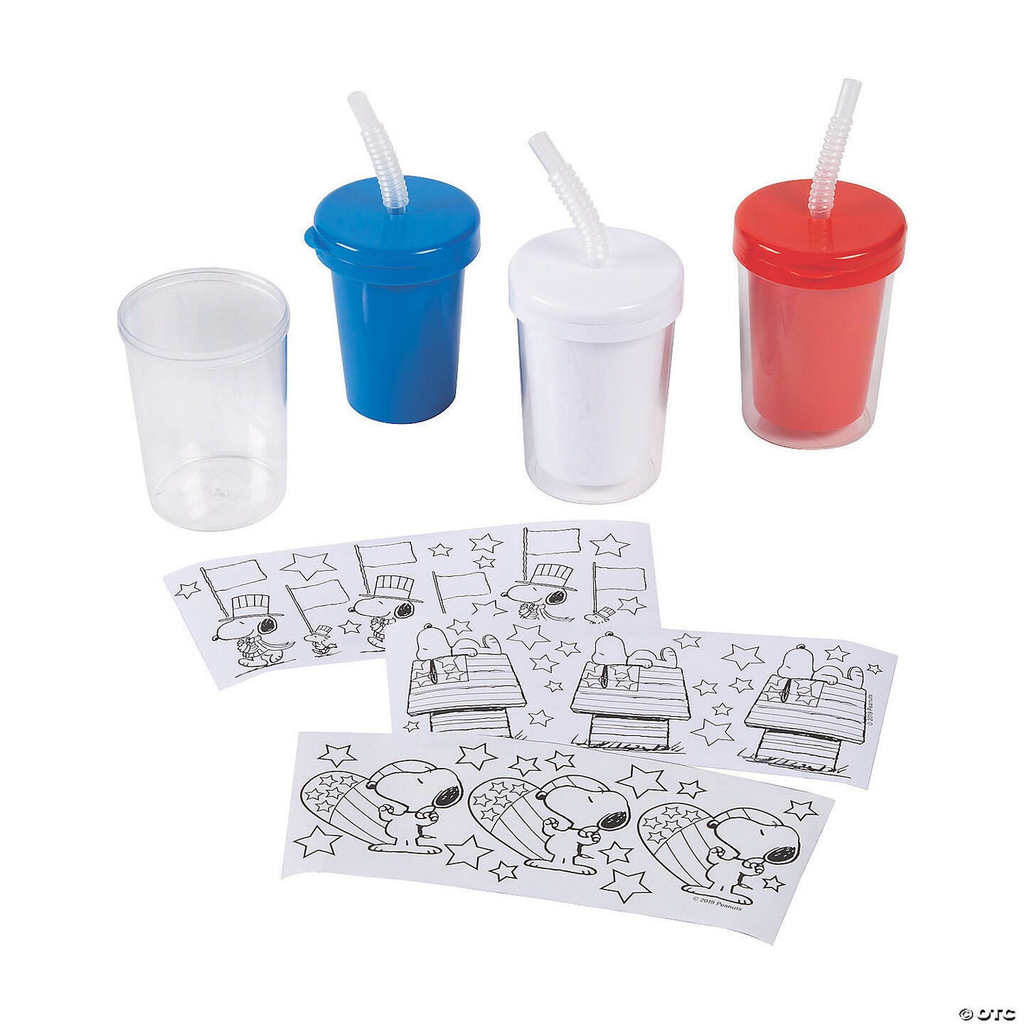 Color Your Own Patriotic Peanuts&#xAE; BPA-Free Plastic Cups with Lids &#x26; Straws - 12 Ct.