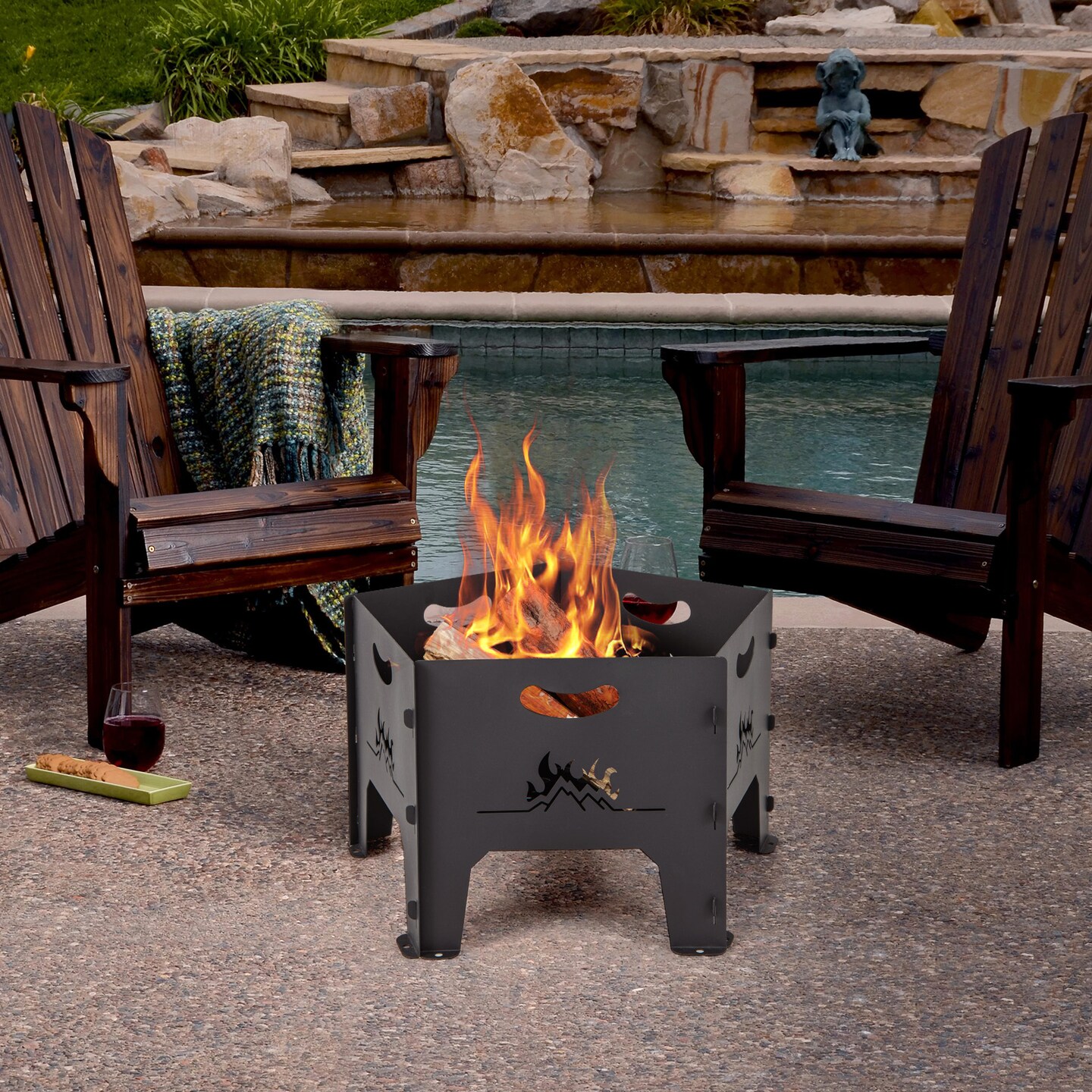 19" Black Camping Fire Pit Carbon Steel Wood Burning Outdoor Fire Bowl with Bag