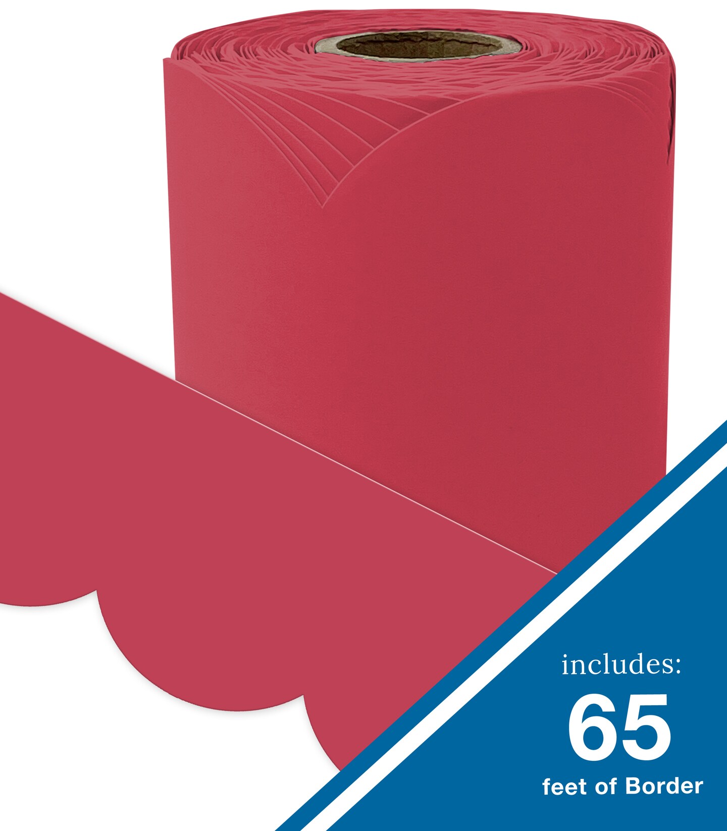 Carson Dellosa 65Ft of Berry Red Bulletin Board Borders, 1 Roll of Scalloped Trim for Rolling Whiteboard, Cork and Posterboard, Party, Christmas Decorations, and Classroom Decor