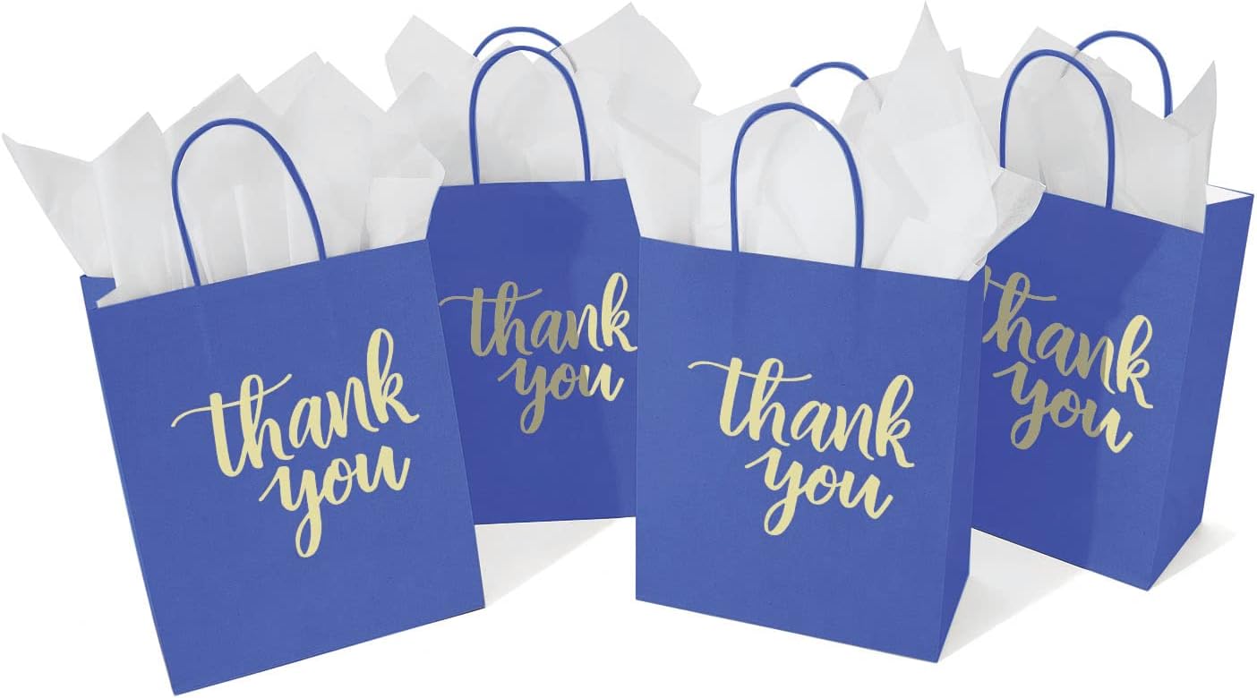 50 Pack Gift Bags with Handles and Tissue Paper