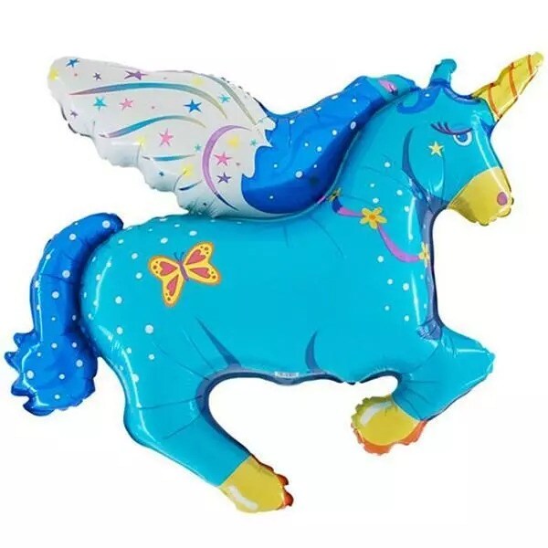 Pink &#x26; Blue Flying Horse Pony Foil Balloon