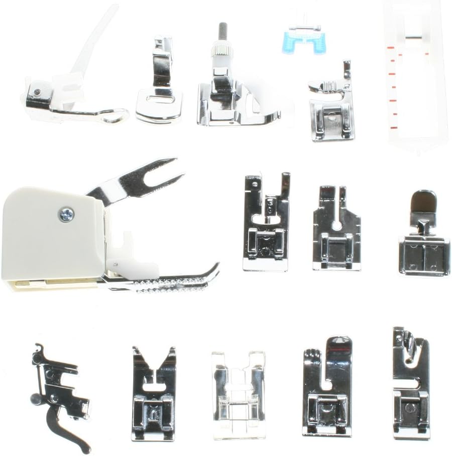 15pc Domestic Sewing Machine Snap-On Presser Walking Foot Kit for Brother, Singer, Babylock, Janome, Pfaff, Kenmore, Riccar, Necchi