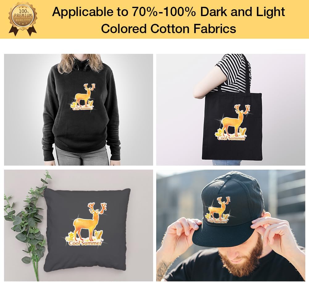 Gold Glitter Heat Transfer Paper for Inkjet Printer (5 Sheets, 8.5x11&#x27;&#x27;) Printable Heat Transfer Vinyl for T Shirts Iron on Transfers for Light &#x26; Dark Fabrics