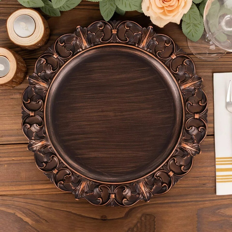Dark Brown 6 Round 13&#x22; Aristocrat Style Acrylic Charger Plates
