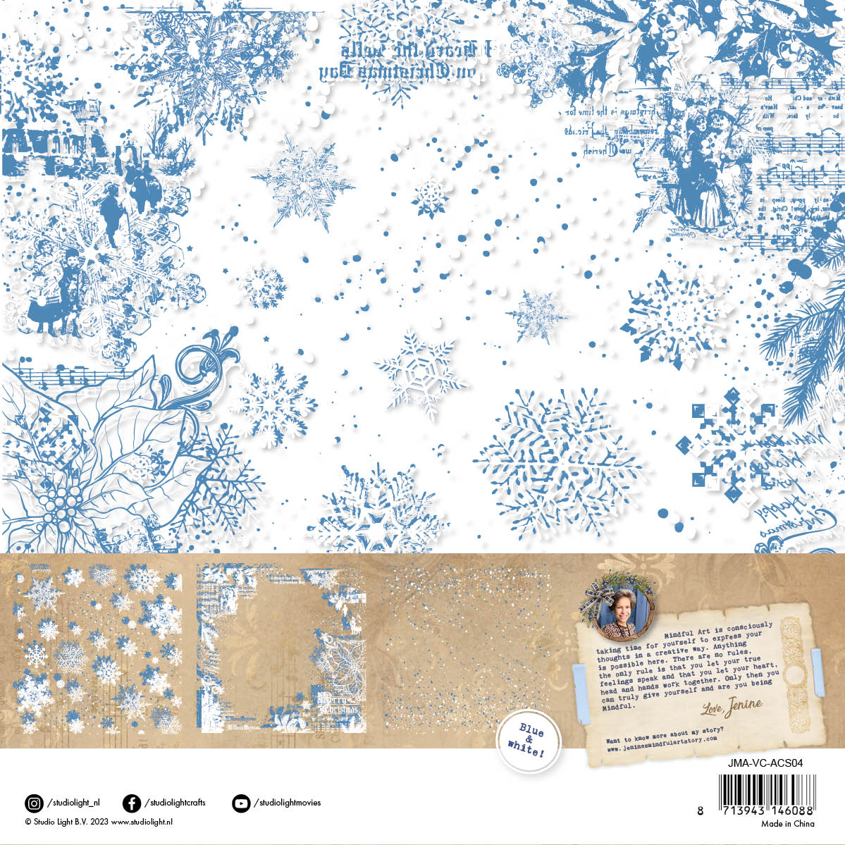 Studio Light JMA Acetate Sheets White & Blue Vintage Christmas 203x203x2mm 6 SH nr.04