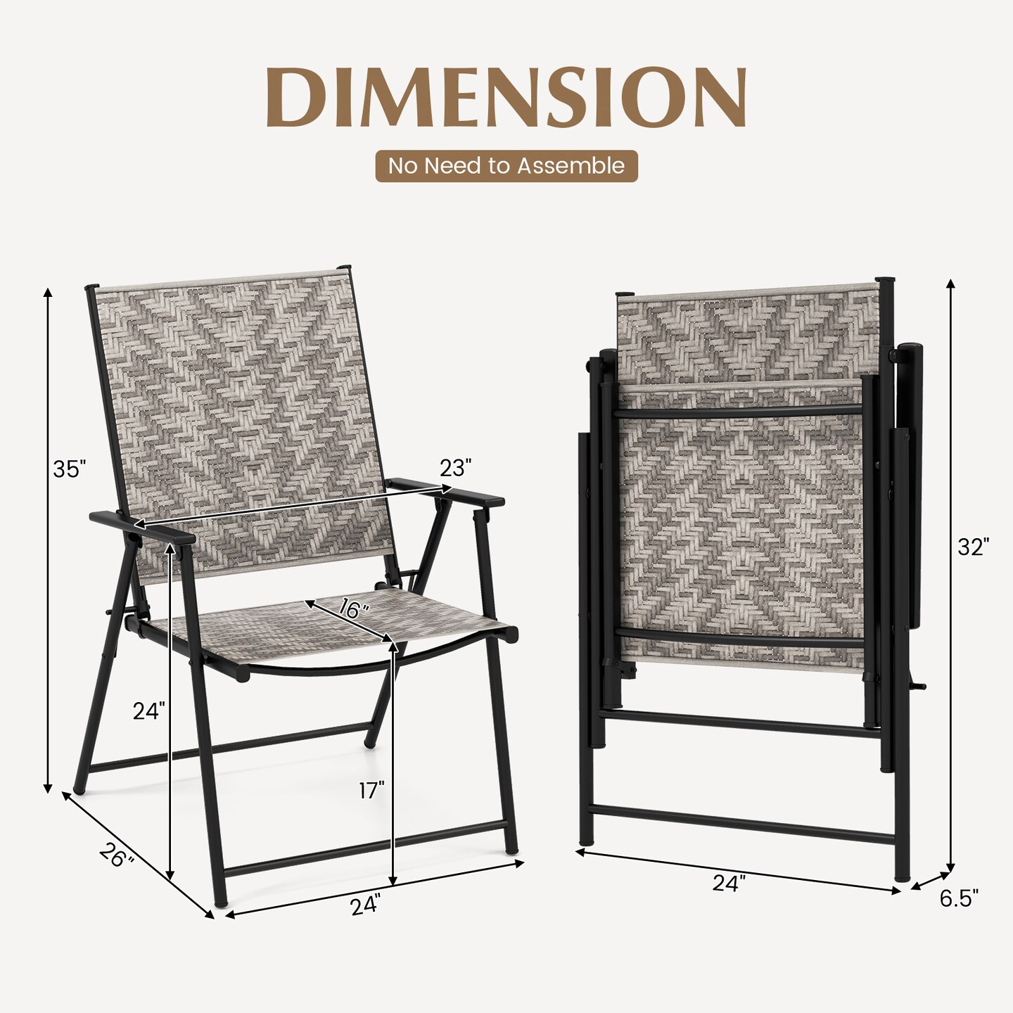 Set Of 4 Patio Folding Chairs With Armrests And Portable Lawn Chairs For Garden Backyard-gray