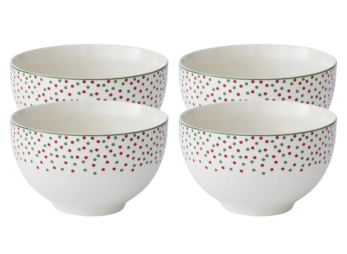 Spode Christmas Tree Polka Dot Rice Bowl Soup Bowls, 6 inch, Set of 4, Porcelain