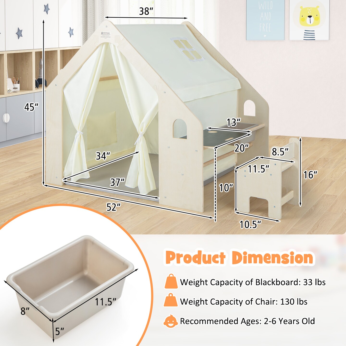 Montessori Style Indoor Playhouse With Storage Bin