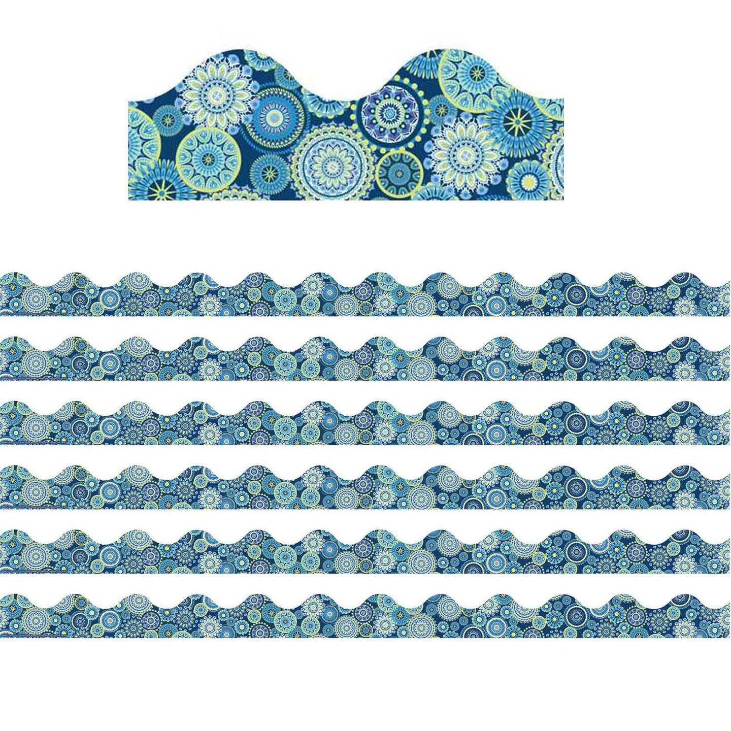 Blue Harmony Mandala Scalloped Deco Trim&#xAE;, 37 Feet Per Pack, 6 Packs