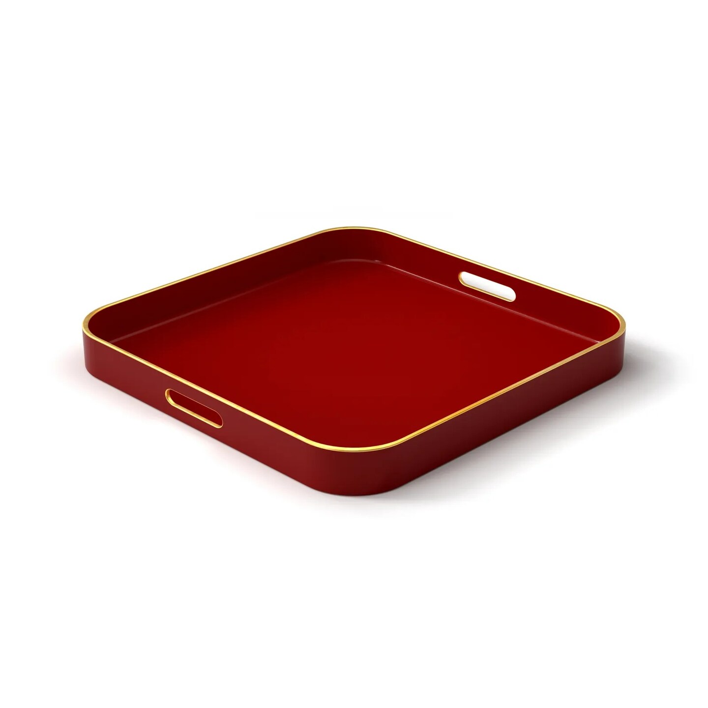 American Atelier Red Serving Square Tray with Gold Trimming &#x26; Handles