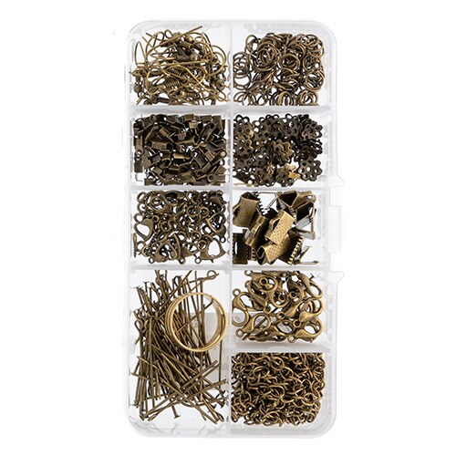 John Bead 9-Slot Antique Brass Jewelry Findings Kit Assortment, 461pcs