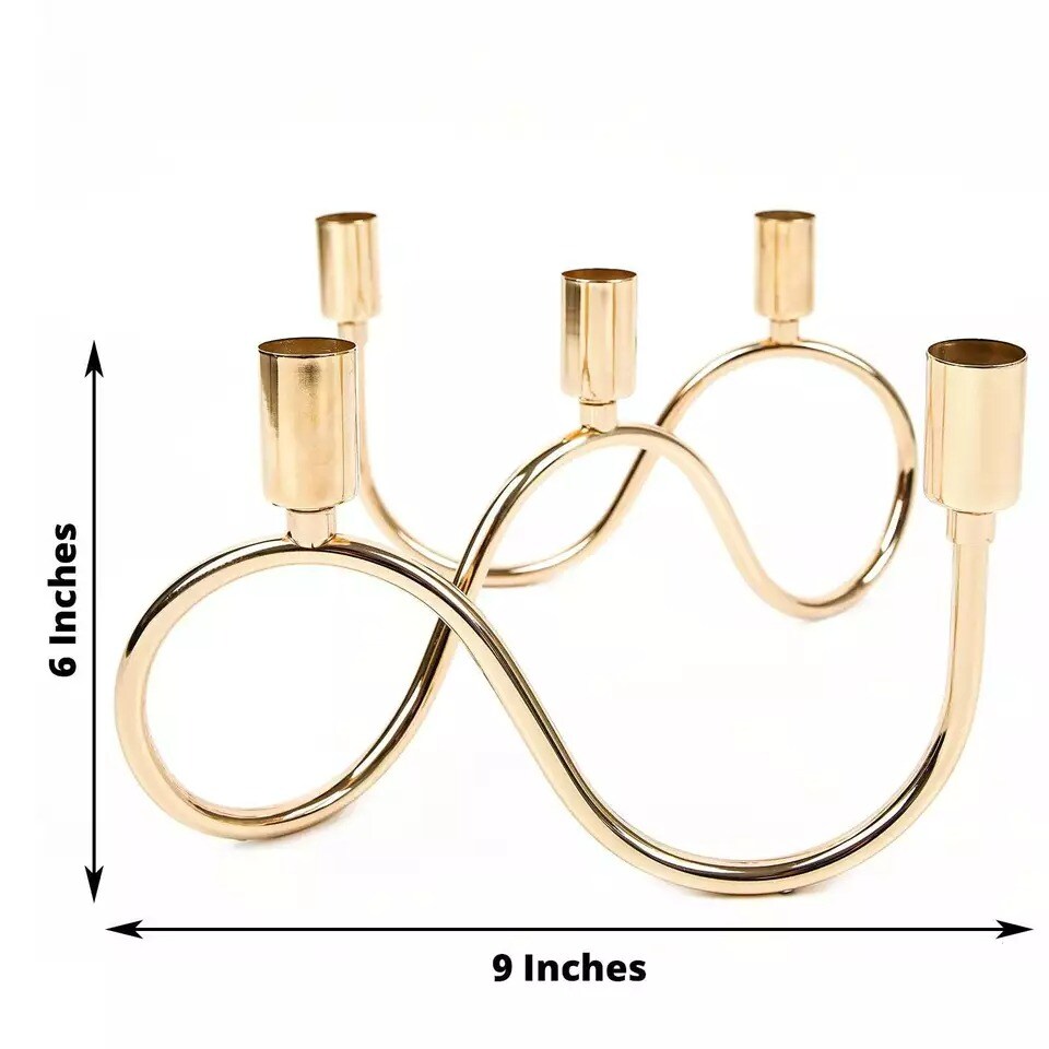 9&#x22; x 6&#x22; GOLD Metal 5 Arm Candelabra Taper CANDLE HOLDER