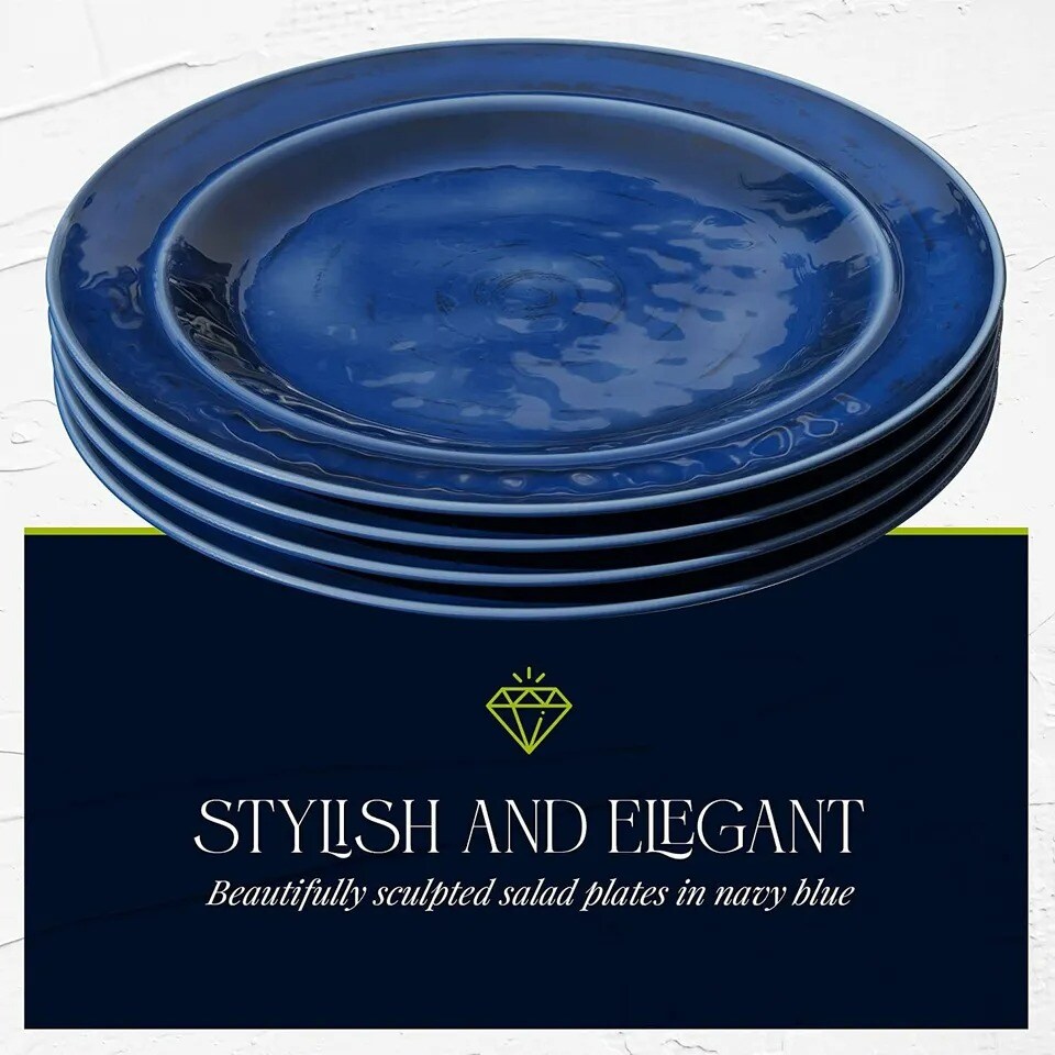 Fifth Avenue Melamine Salad Plates, Set, 9-Inch, Set of 4 - Navy