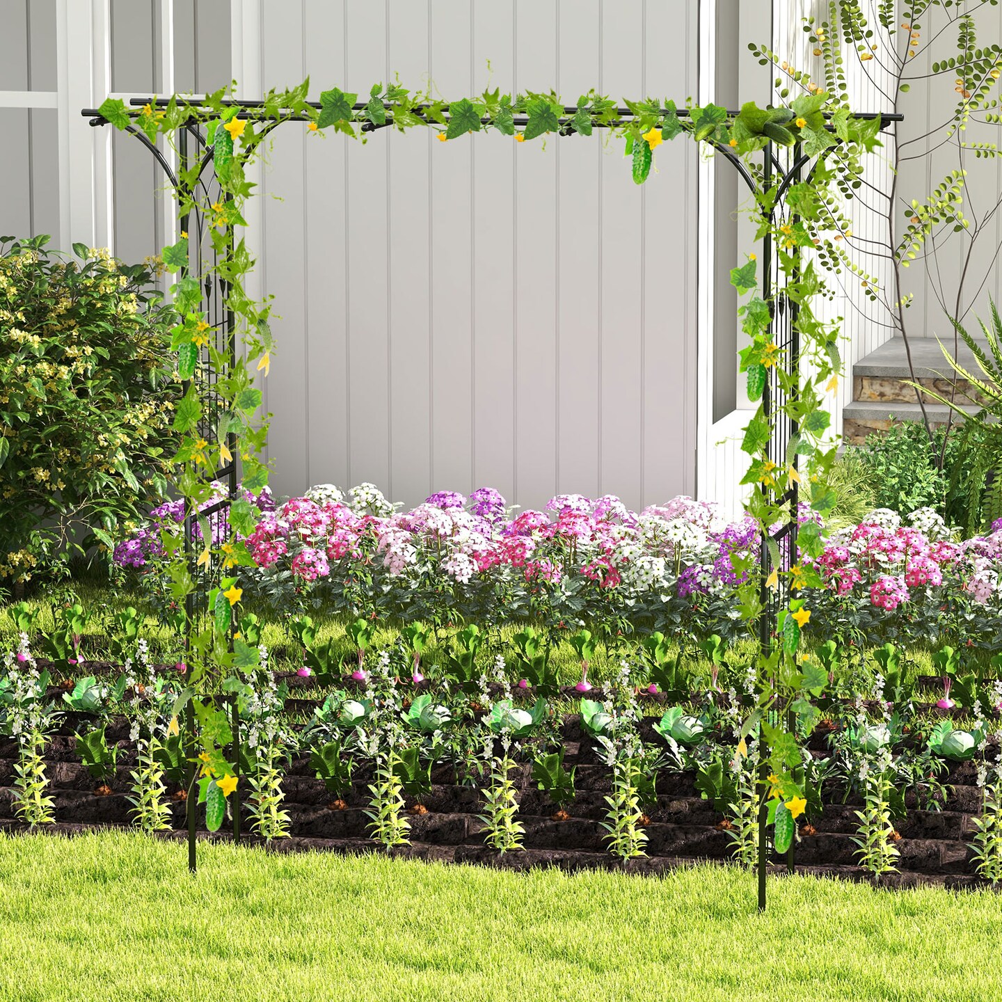Outdoor Metal Garden Arbor Trellis Arch for Wedding Backyard Black