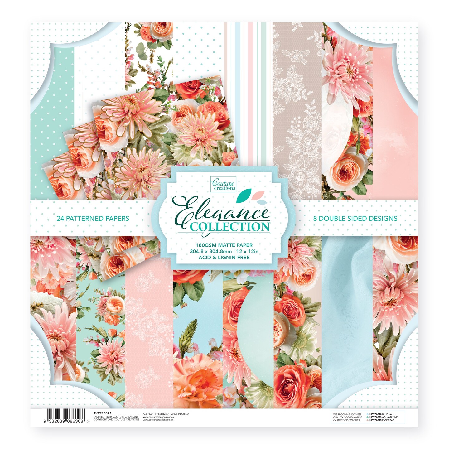 Couture Creations  - Elegance Collection - 12 x 12 Paper Pad Inc. 3 Foiled Sheets (3 x 8 Designs | 24 sheets)