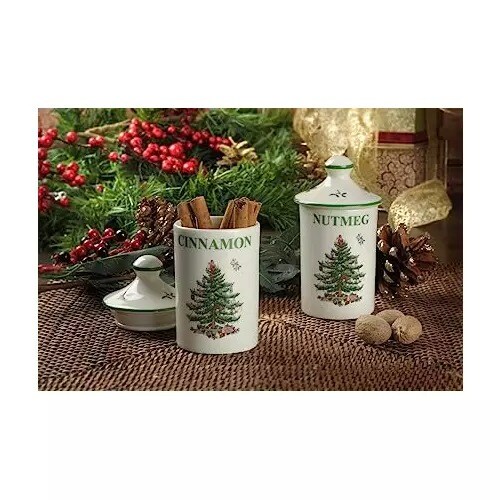 Spode Christmas Tree Spice Jars | Set of 2 | Made of Fine Porcelain | 4.5 Inch