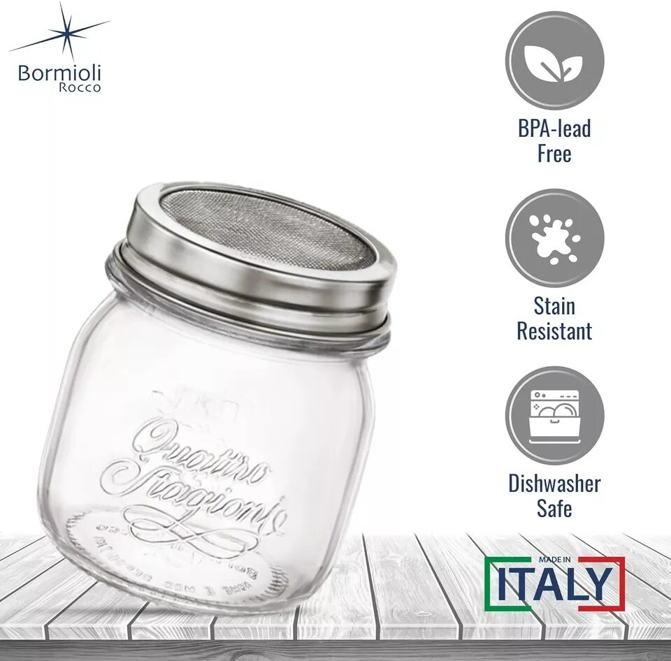 Bormioli Rocco Quattro Stagioni Set Of 2 Mason Jars, Mesh Lid, 11 Oz.