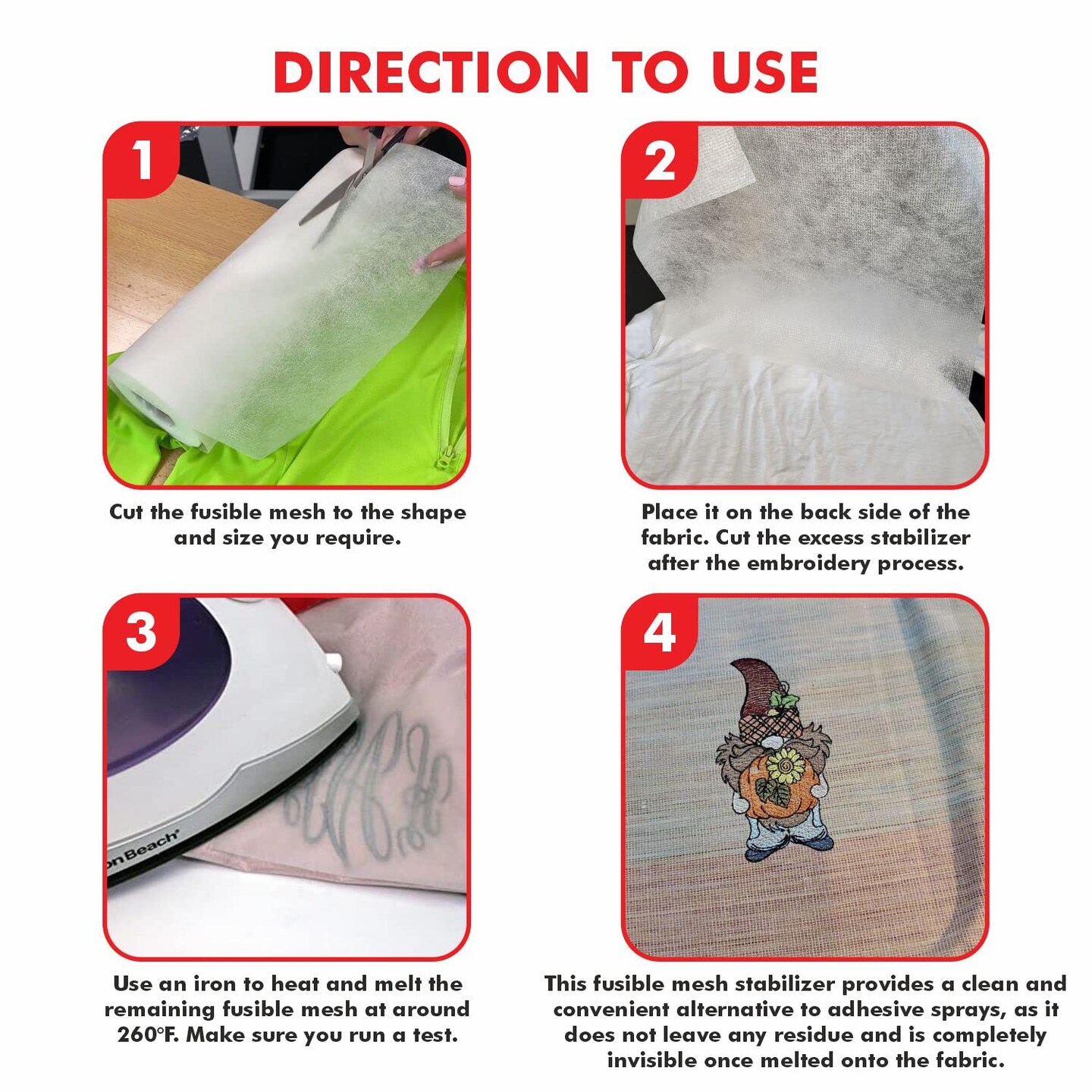 Fusible Iron On No Show Mesh Embroidery Stabilizer, 1.5 Oz Lightweight Embroidery Backing Stabilizer-12 Inch x 10 Yard, SuperStable White Stabilizer for Embroidery Machine, Made in USA