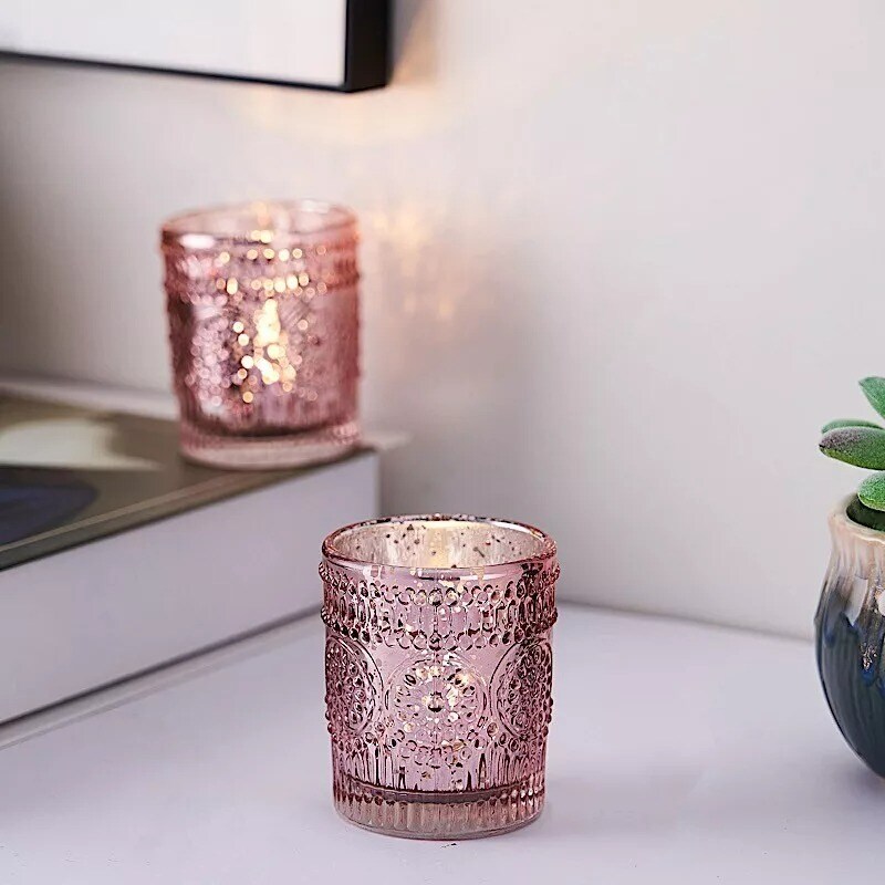 6 pcs Blush Mercury Glass Votive Candle Holders Primrose Design