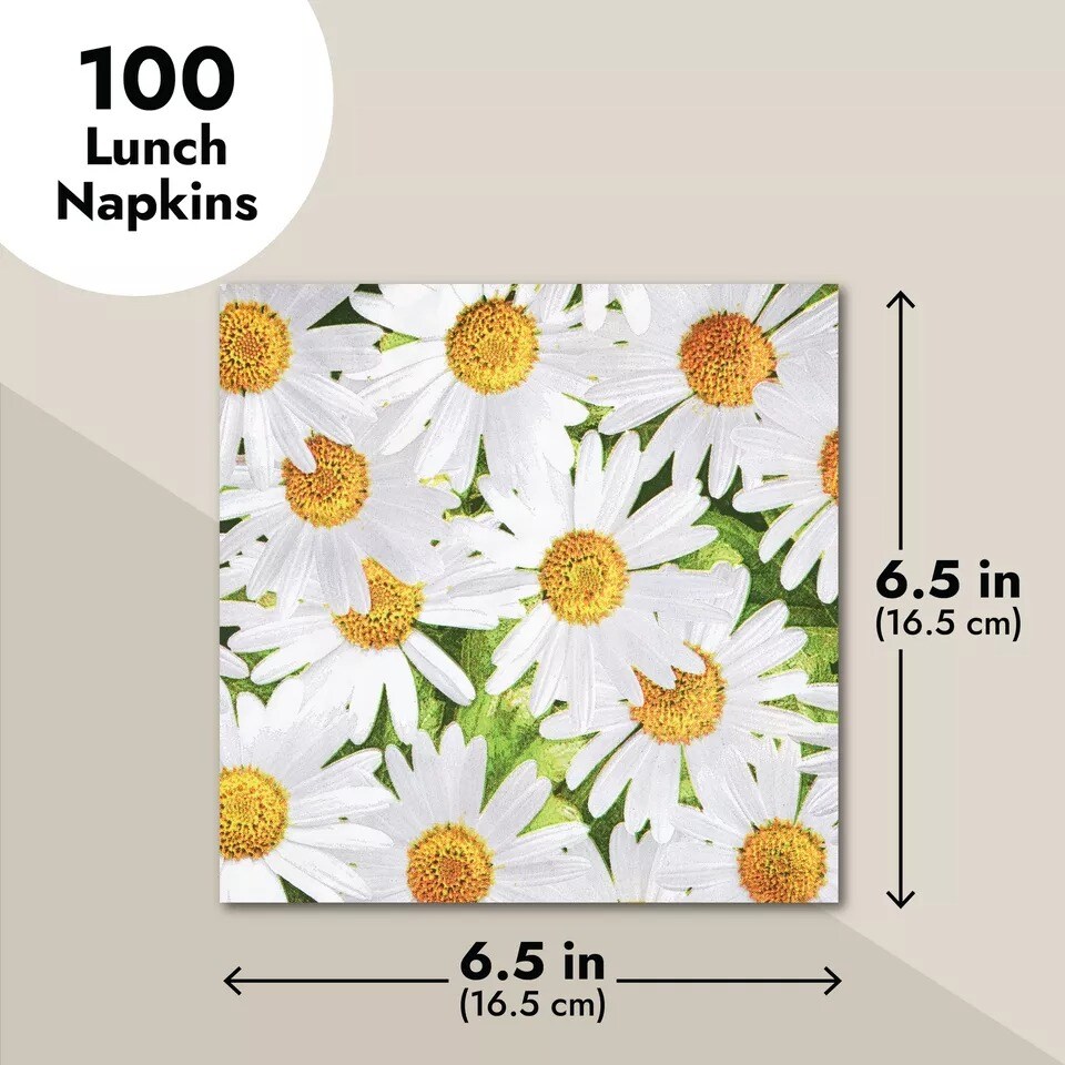 100 Pack Daisy Floral Baby Shower Napkins