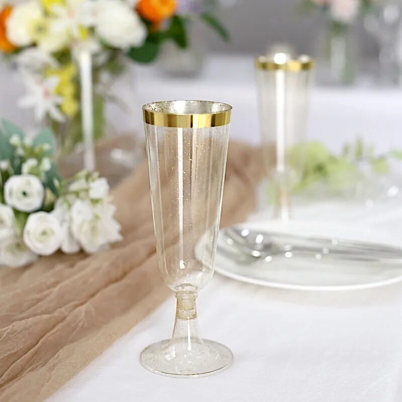 12 Clear 6 oz Glittered Plastic Flutes Champagne Glasses