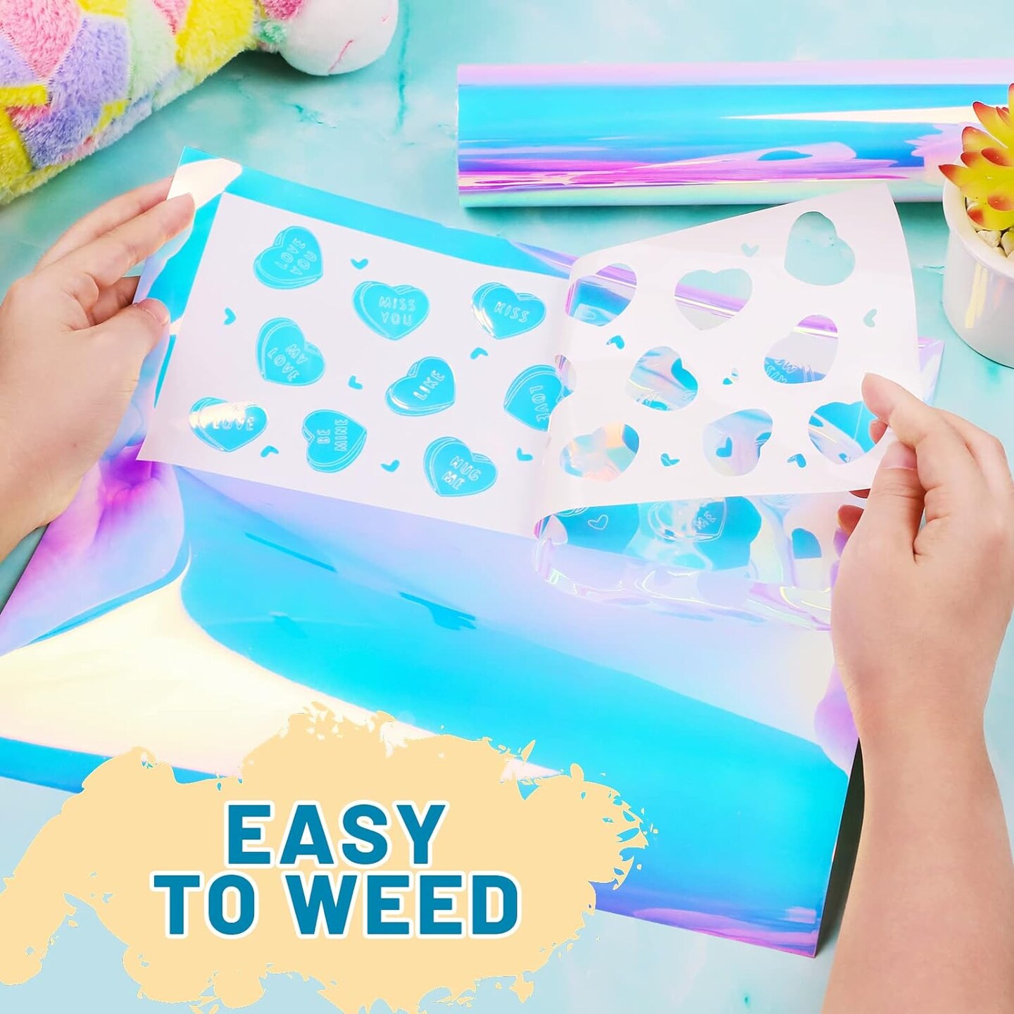 Holographic Vinyl Permanent Opal White Vinyl for Cricut - 12" x 6 Ft White Adhesive Vinyl Roll for All Vinyl Cutter Craft Vinyl Christmas White