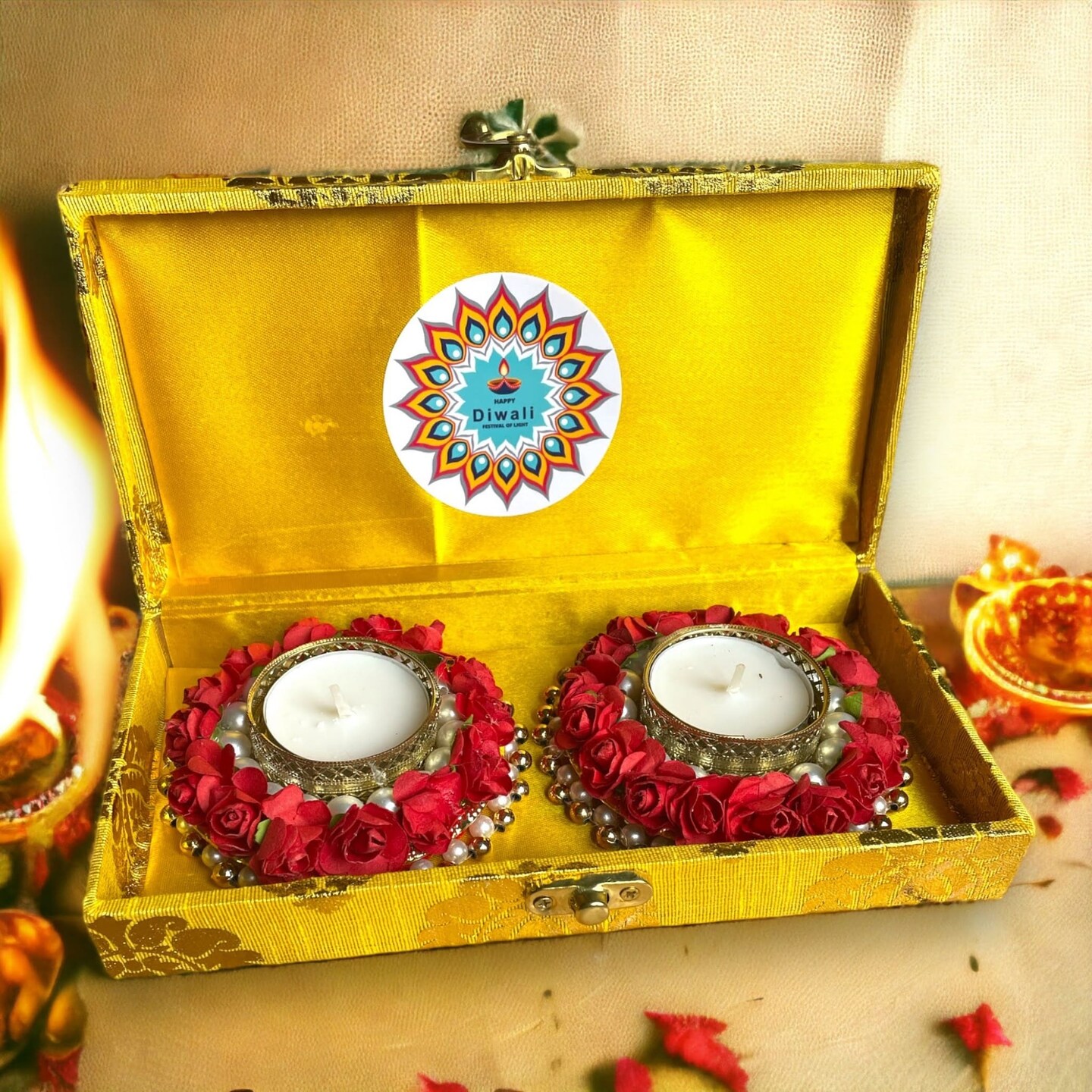 Personalized Candle Holder Diwali Gifts Boxes Indian Festival Handmade Home Decoration Housewarming Mandir Pujan Pooja Return Gifts Items Office Decor Gift Hamper Basket - Corporate Gift