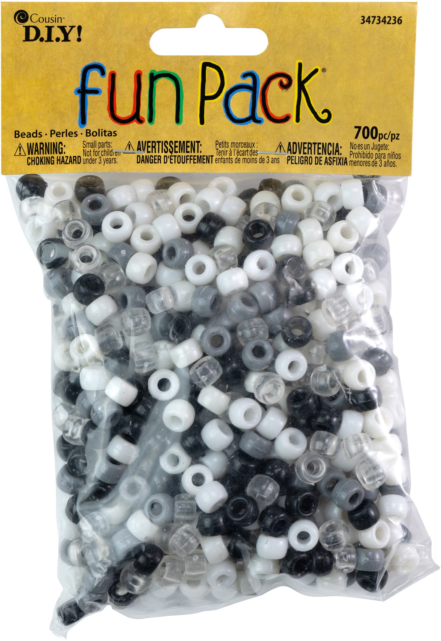 CousinDIY Fun Pack Acrylic Pony Beads 700/Pkg-Monochrome