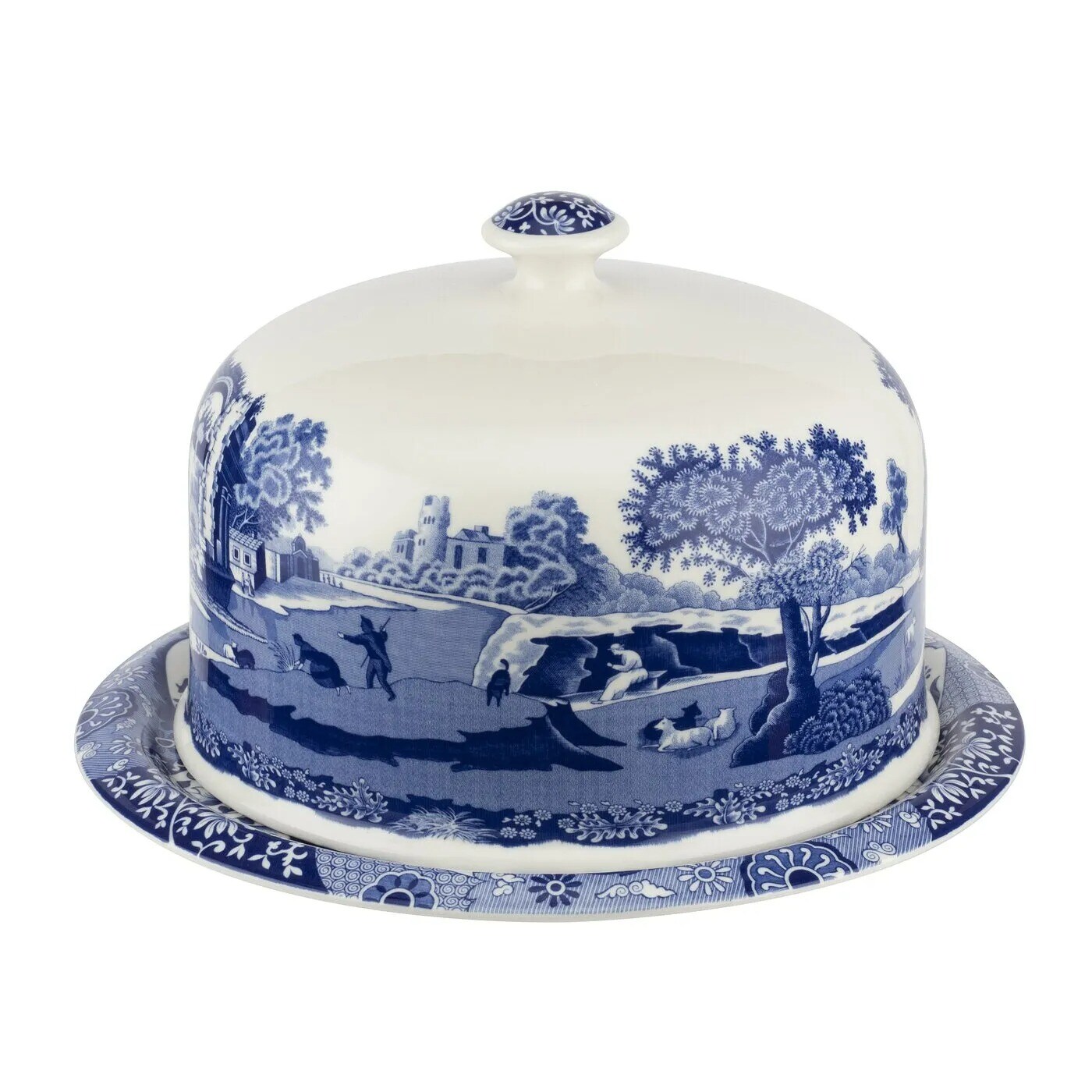 Spode Blue Italian 2 Piece Porcelain 11.5&#x22; Serving Platter with 9&#x22; Dome