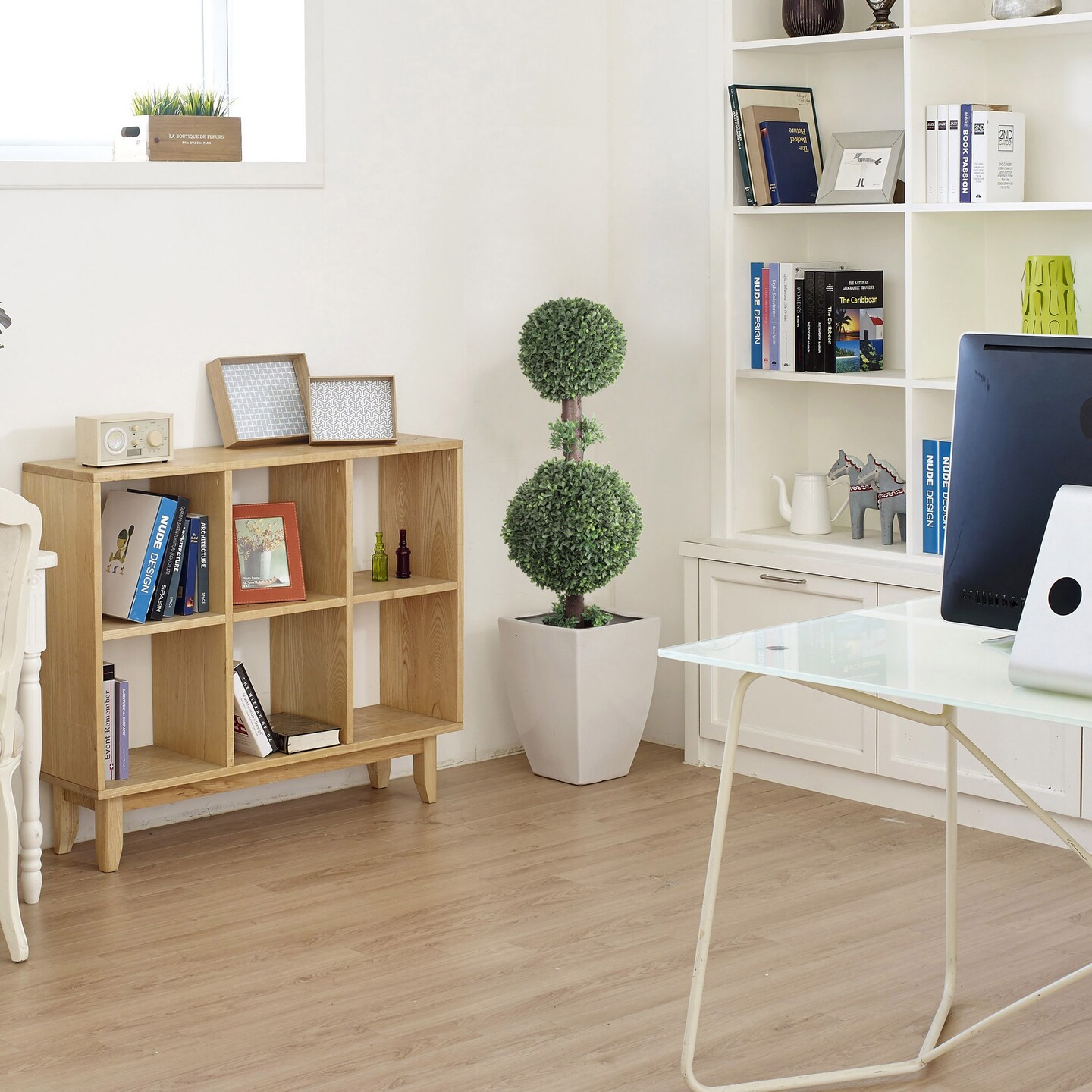 33" UV Double Boxwood Ball Topiary Tree - 2-Pack, Black Pot, Indoor/Outdoor Decor, Perfect for Patios, Offices, Entryways - Year-Round Use, Floral Home by Artificial Flowers