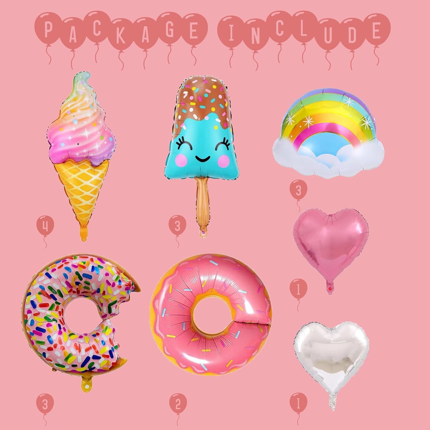Ice Cream Party Decorations,Candyland 17Pcs Donut Rainbow Cloud Popsicle Heart Foil Balloons for Two Sweet One Birthday Girl&#x27;s Baby Shower Pool Beach Summer Party Favors Supplies