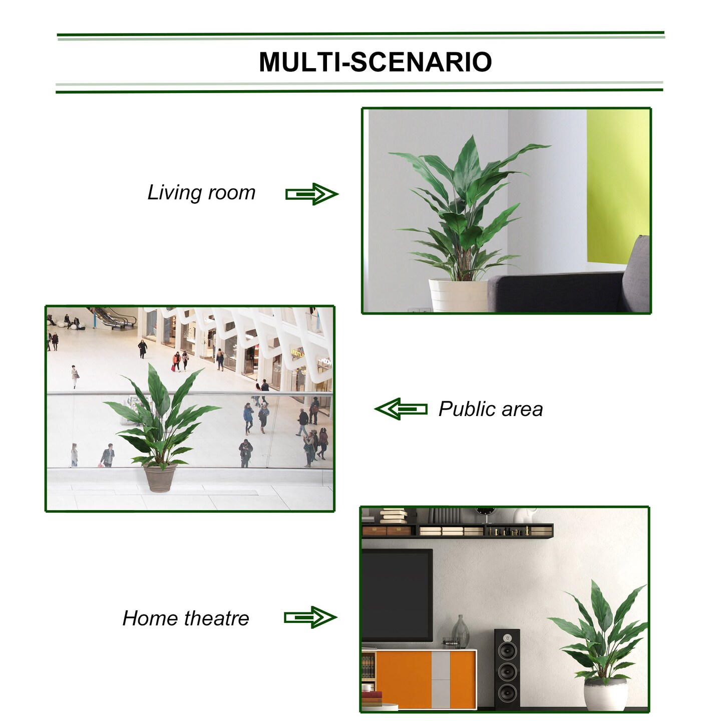 3ft Artificial Green Spathiphyllum Plant - 36 Lifelike Silk Leaves, Indoor Decoration, Home &#x26; Office Display - Year-Round Decorative Accent, Floral Home by Artificial Flowers