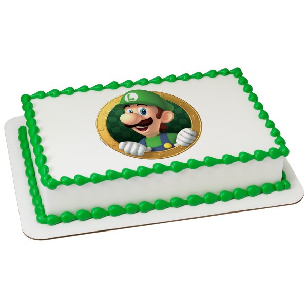 Super Mario&#x2122; Luigi Okie Dokie! Edible Cake Topper Image - 7.5&#x22; Round