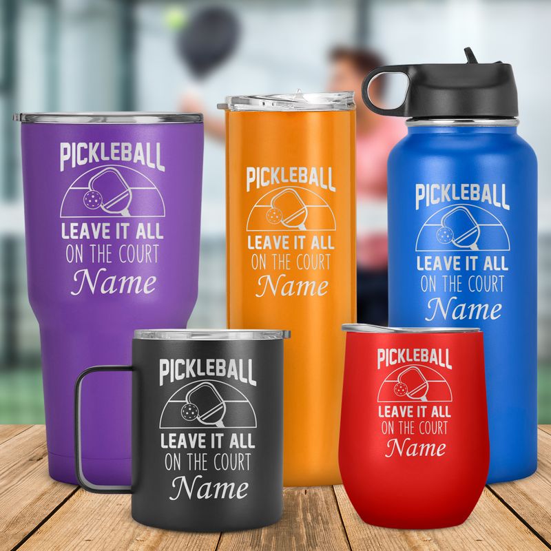 Engraved Name Pickleball Players Tumbler Pickleball Leave It All On