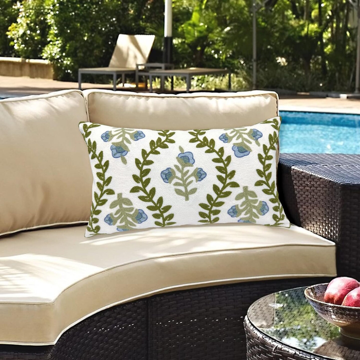 Floral Lumbar Pillow Cover: Cottage Charm in Blue Flower Design