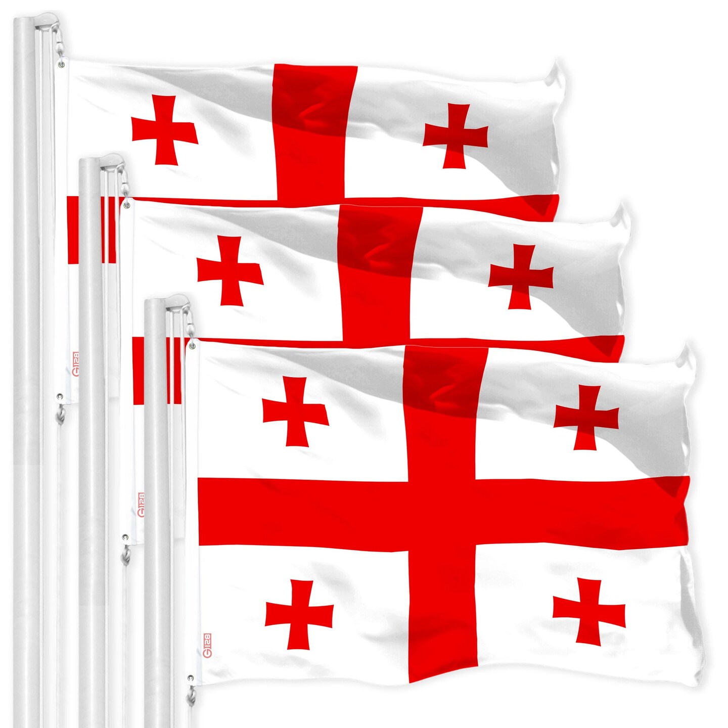 G128 3 Pack: Georgia Georgian Flag | 3x5 Ft | LiteWeave Pro Series Printed 150D Polyester | Country Flag, Indoor/Outdoor, Vibrant Colors, Brass Grommets