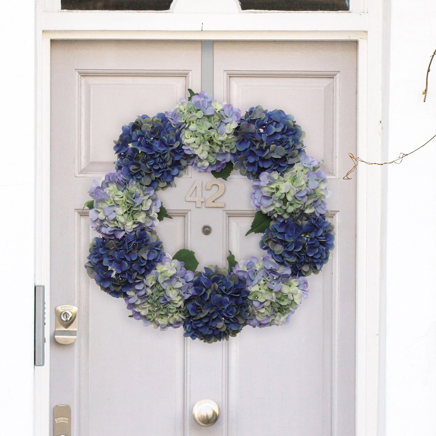 Mixed Blue Hydrangea Wreath: 24" Wide with Grapevine Ring - Perfect for Front Door & Home Décor - Floral Home by Artificial Flowers